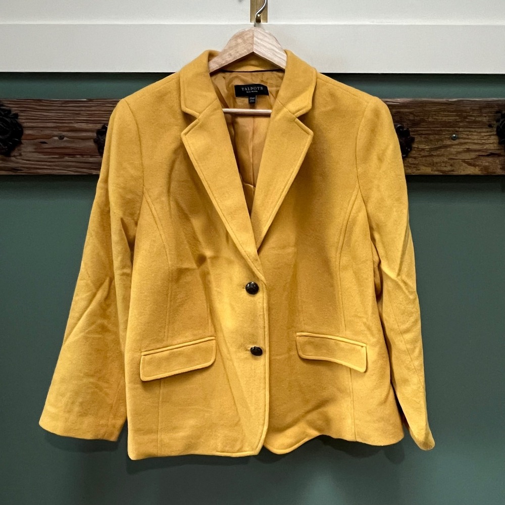 Talbots Plus Petite Mustard Yellow Wool Blend 2 Button Blazer Jacket Size 20WP